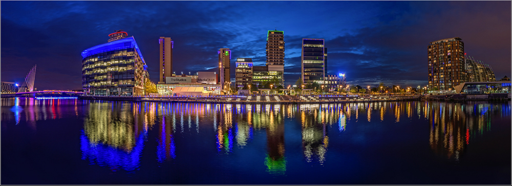 Panoramic of Media City, Salford Quays, by Angela Carr